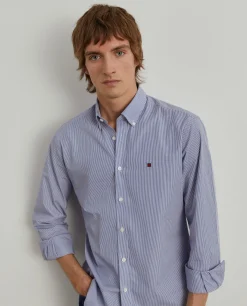 Camisa slim fit de algodão às riscas