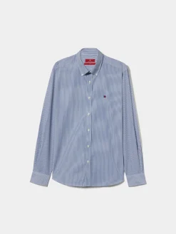 Camisa slim fit de algodão às riscas