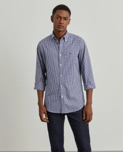 Camisa slim fit de algodão com padrão de xadrez