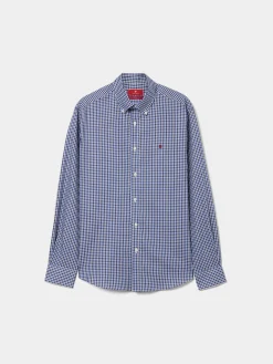 Camisa slim fit de algodão com padrão de xadrez