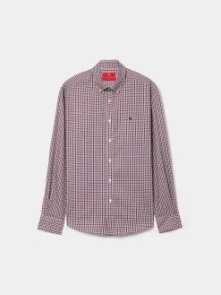 Camisa slim fit de algodão com padrão de xadrez