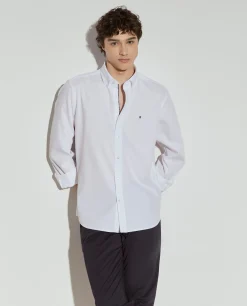 Camisa slim fit de algodão garment dye