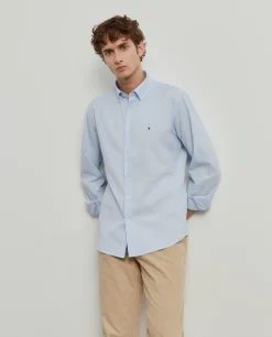 Camisa slim fit de algodão garment dye