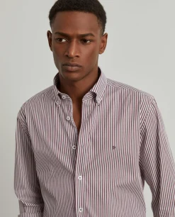 Camisa slim fit de algodão às riscas
