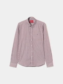 Camisa slim fit de algodão às riscas