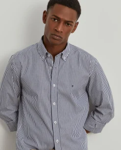 Camisa slim fit de algodão às riscas