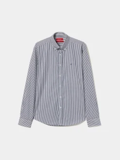 Camisa slim fit de algodão às riscas