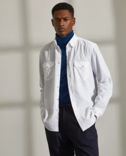 Camisa slim fit de bombazine em cor lisa