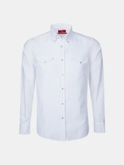 Camisa slim fit de bombazine em cor lisa