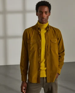 Camisa slim fit de bombazine em cor lisa