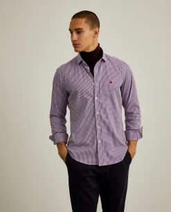 Camisa slim fit em algodão padrão quadrados