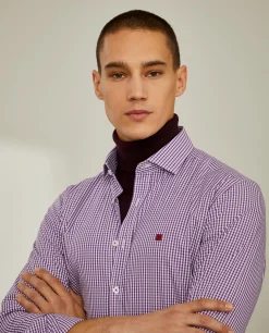 Camisa slim fit em algodão padrão quadrados