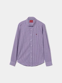 Camisa slim fit em algodão padrão quadrados