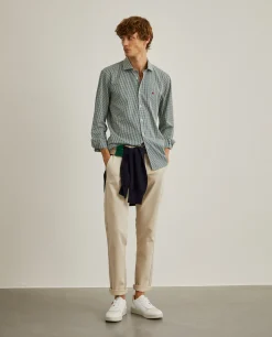 Camisa slim fit em algodão padrão quadrados