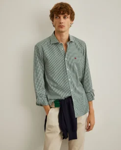 Camisa slim fit em algodão padrão quadrados