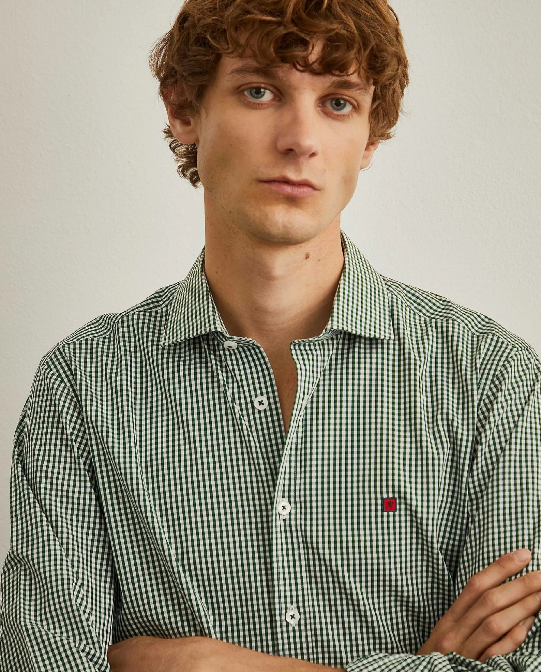 Camisa slim fit em algodão padrão quadrados