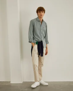 Camisa slim fit em algodão padrão quadrados