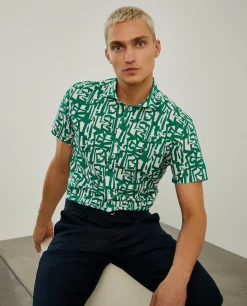 Camisa slim fit em linho com padrão all over