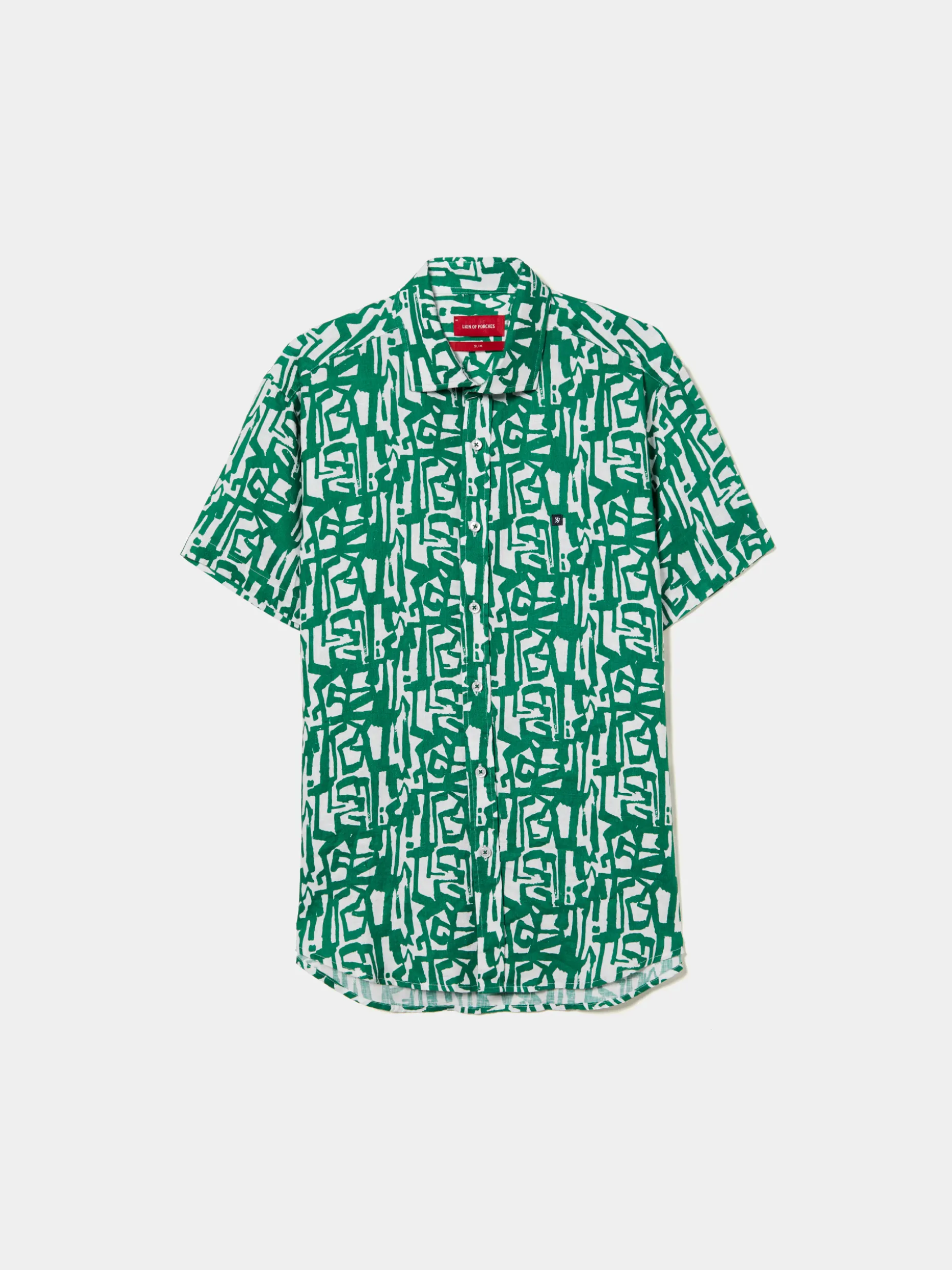 Camisa slim fit em linho com padrão all over