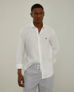 Camisa slim fit em linho garment dye