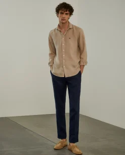 Camisa slim fit em linho garment dye