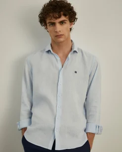 Camisa slim fit em linho garment dye