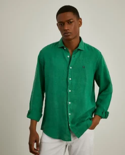 Camisa slim fit em linho garment dye