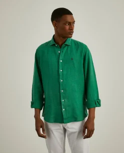 Camisa slim fit em linho garment dye