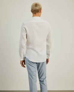 Camisa slim fit em linho gola mandarim