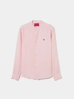 Camisa slim fit em linho com gola mandarim