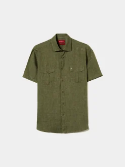 Camisa slim fit manga curta em linho