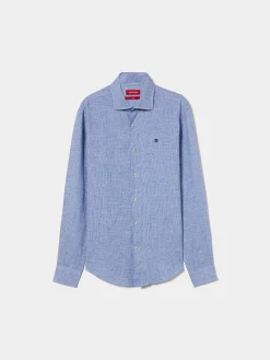 Camisa xadrez de linho slim fit