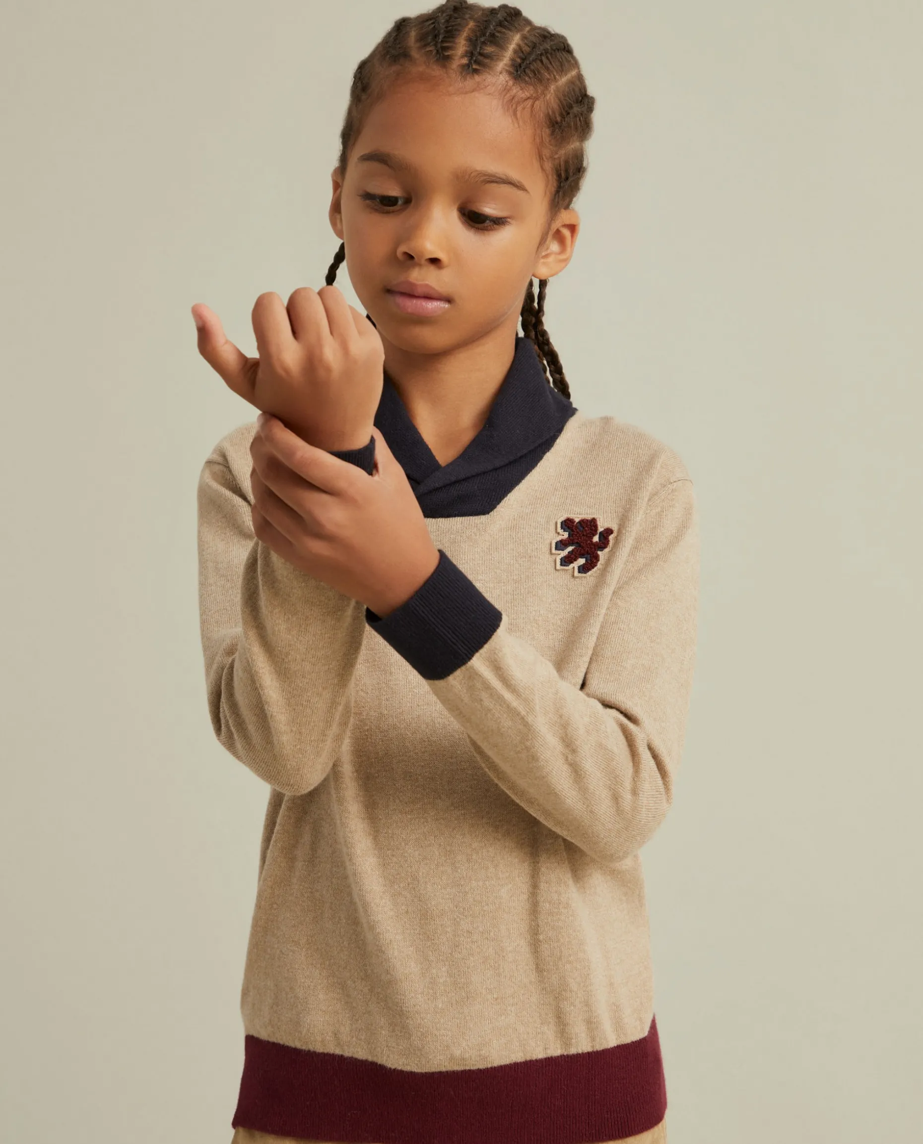 Camisola color block em algodão e caxemira