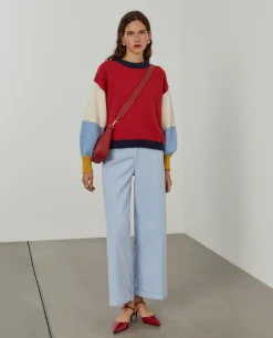 Camisola color block em lã merino e caxemira