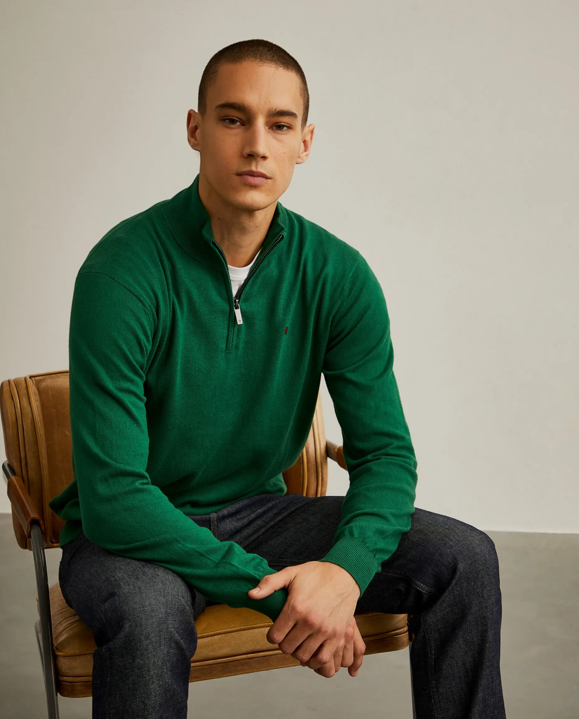 Camisola com fecho em algodão e caxemira