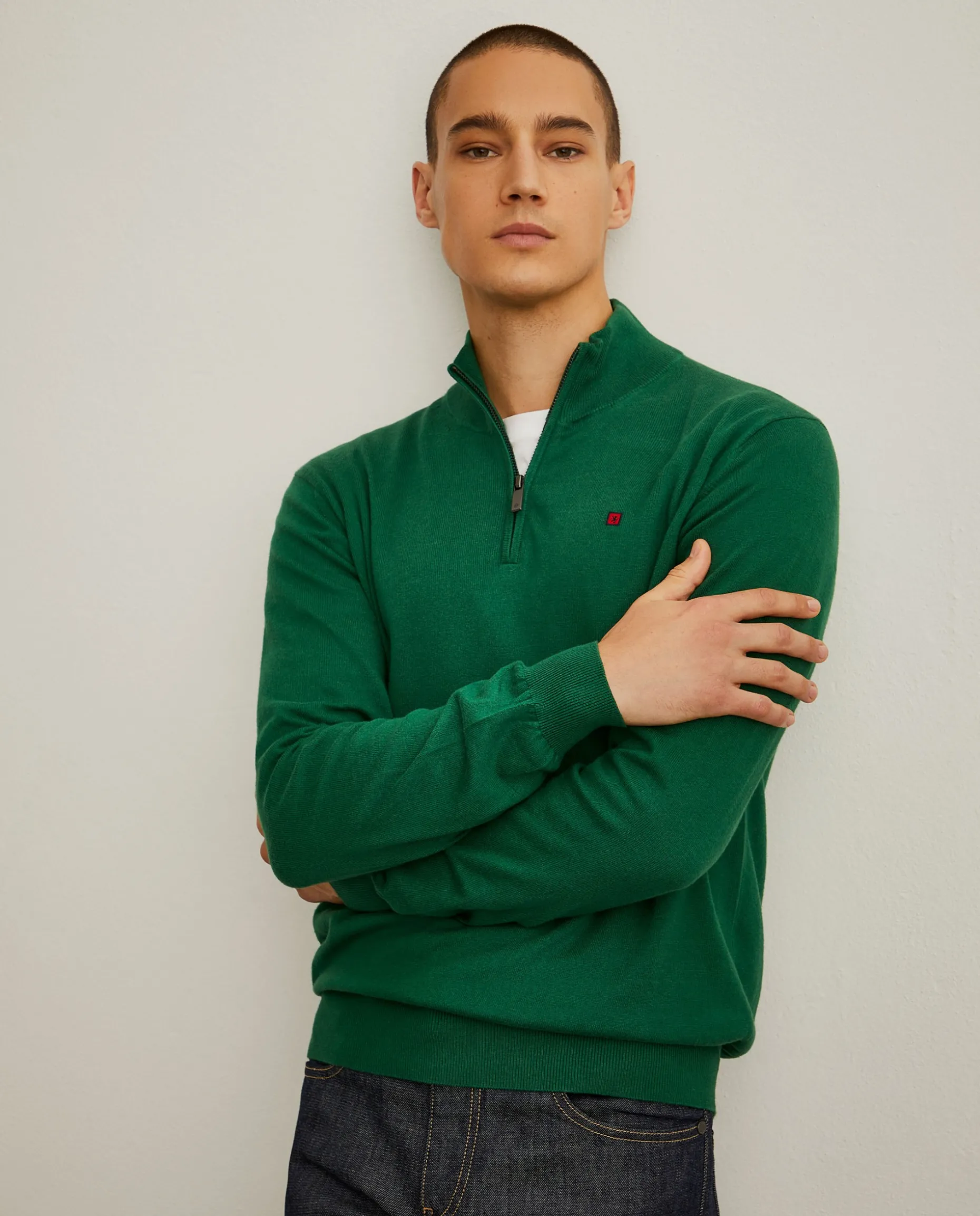 Camisola com fecho em algodão e caxemira