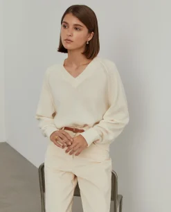 Camisola de lã decote em V