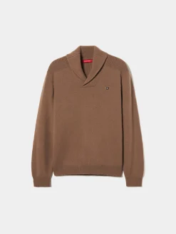 Camisola de lã gola em trespasse