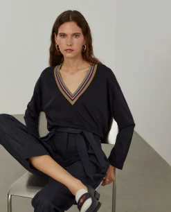 Camisola de malha em liocel e algodão com riscas