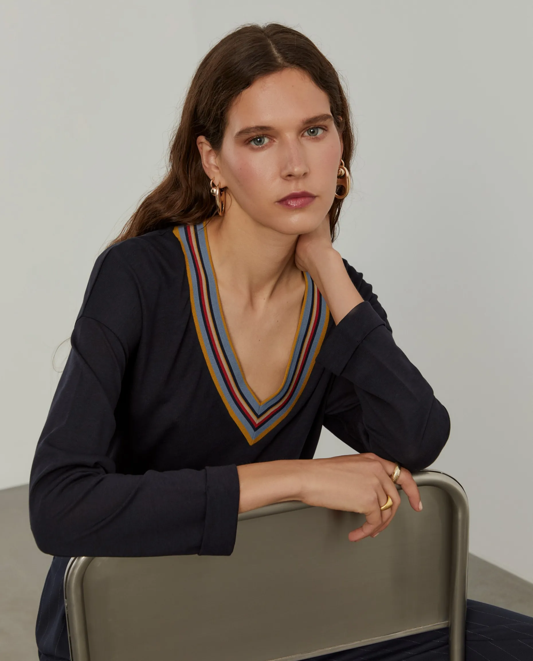 Camisola de malha em liocel e algodão com riscas