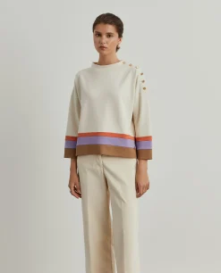 Camisola de meia gola com riscas