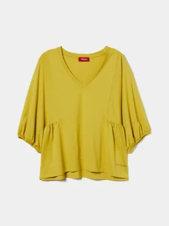 Camisola decote em V com manga abalonada