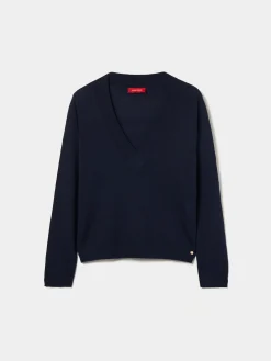 Camisola decote em V com lã