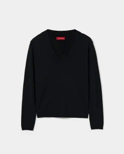 Camisola decote em V com lã