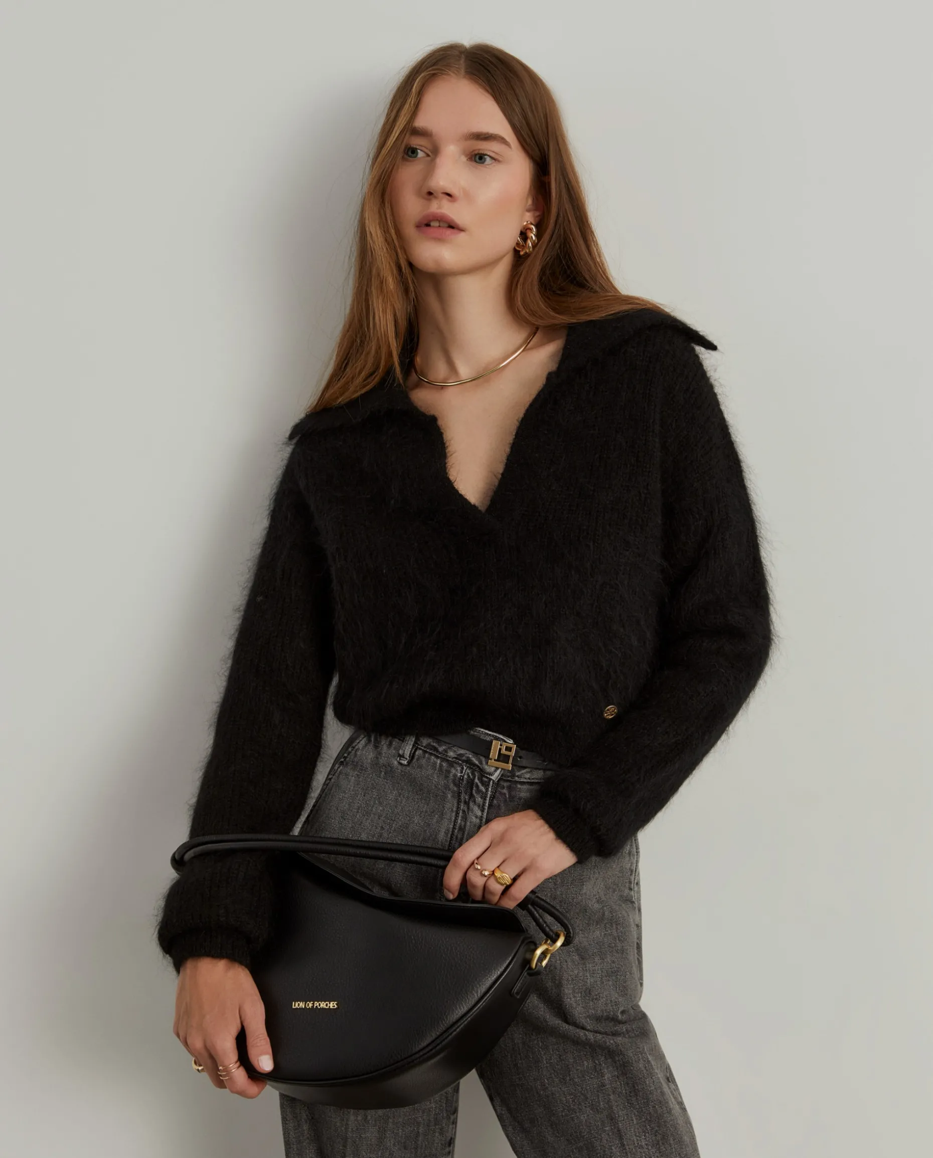 Camisola decote em V com lã mohair