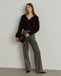 Camisola decote em V com lã mohair