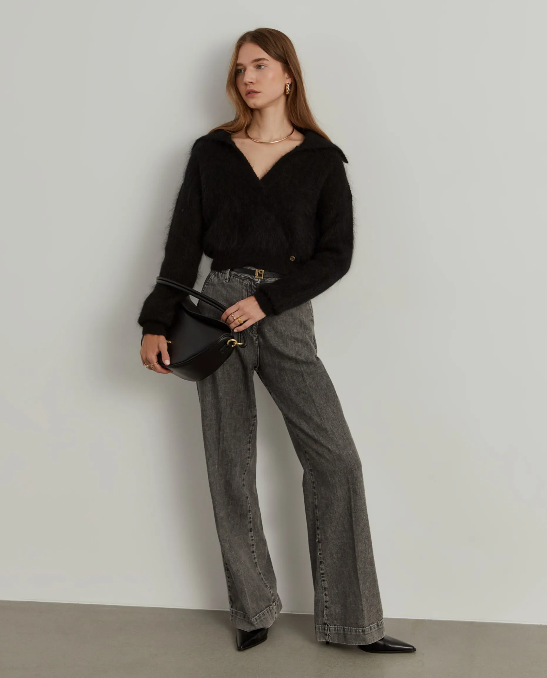 Camisola decote em V com lã mohair