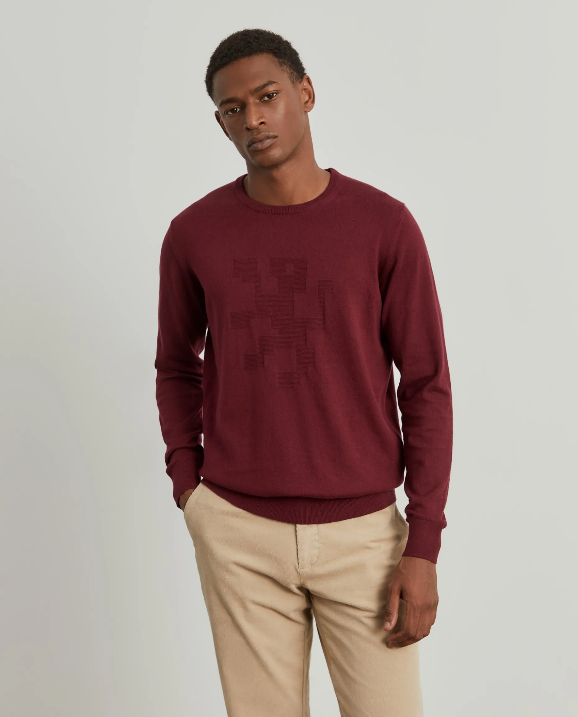 Camisola decote redondo em algodão e caxemira