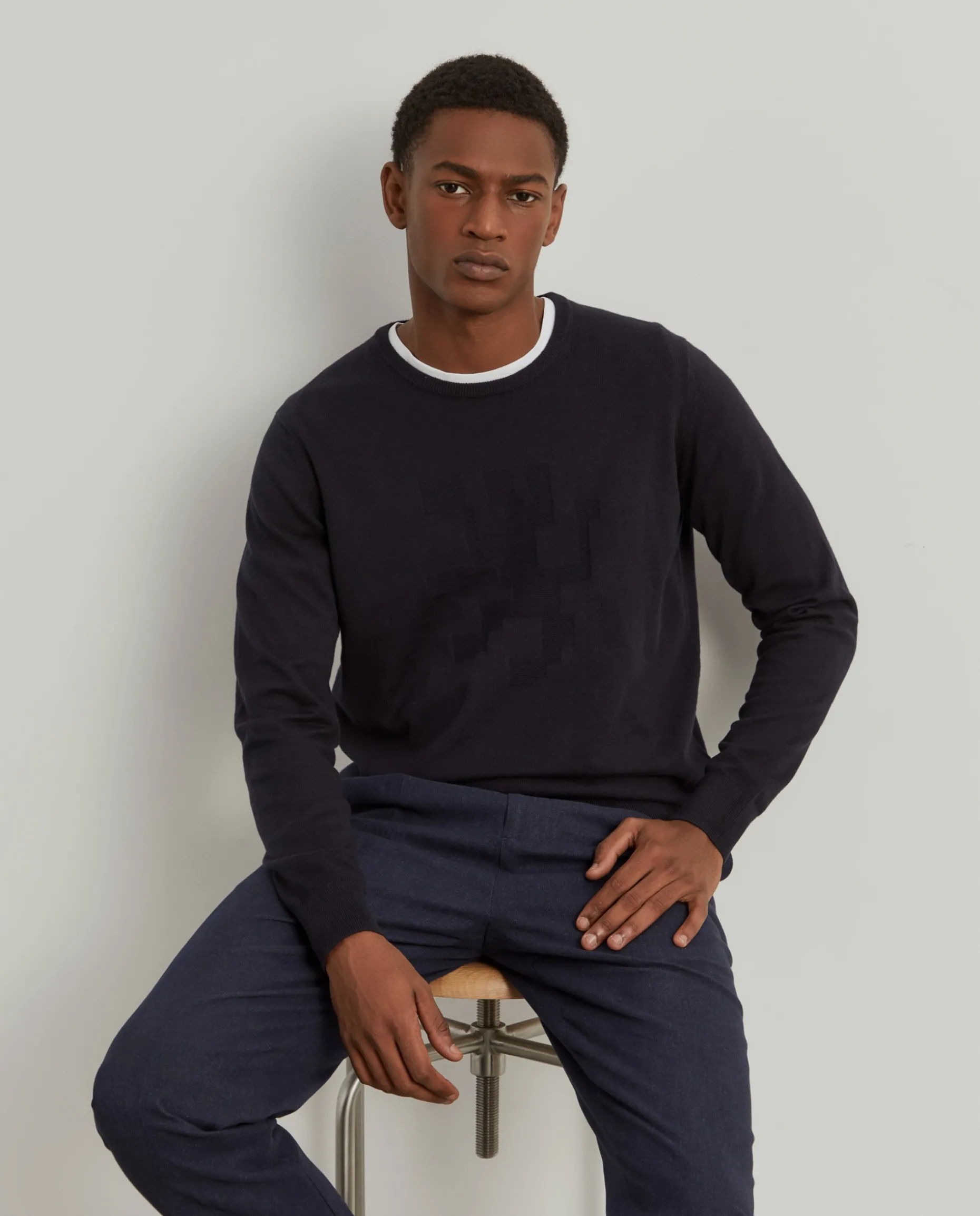 Camisola decote redondo em algodão e caxemira