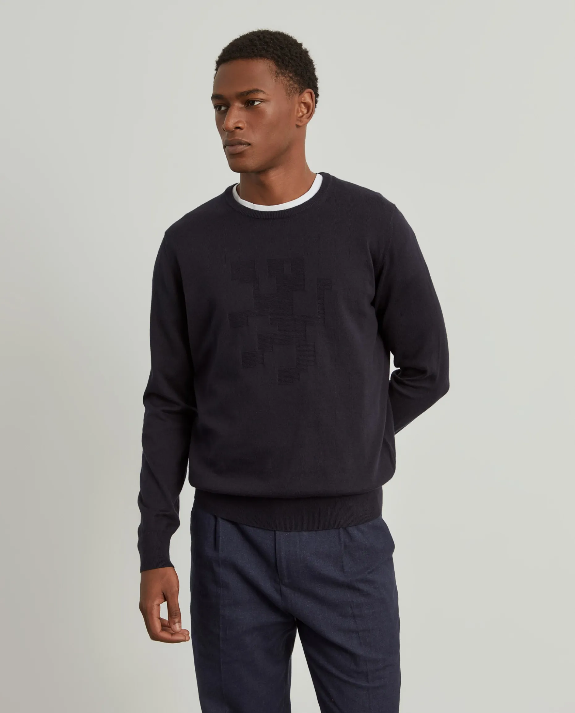 Camisola decote redondo em algodão e caxemira